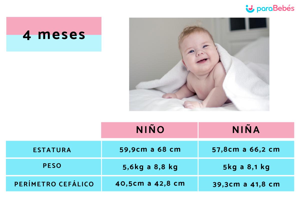 Cuánto debe pesar un bebé de 4 meses